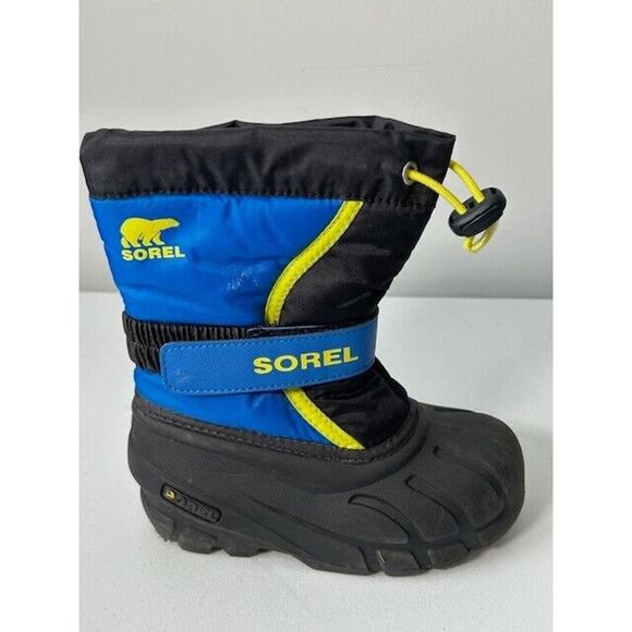 Sorel Flurry Snow Boots Mid Calf Waterproof Faux Leather Black Blue Size 10 - Picture 4 of 13